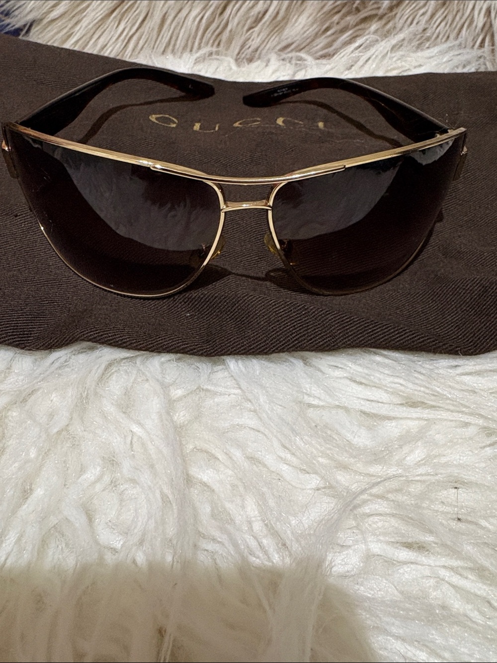 Gucci Gold Frame Brown Lens Women's Aviator Sunglasses